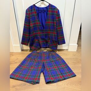 Vintage 80s Tartan Plaid Blazer and Shorts Suit Set Classic Traditions Women’s